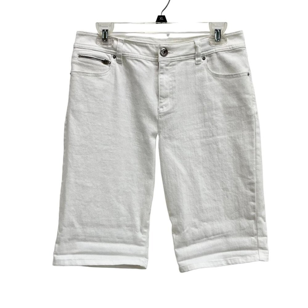 INC International Concepts Women’s White Mid-Rise Denim Bermuda Shorts - Picture 2 of 11